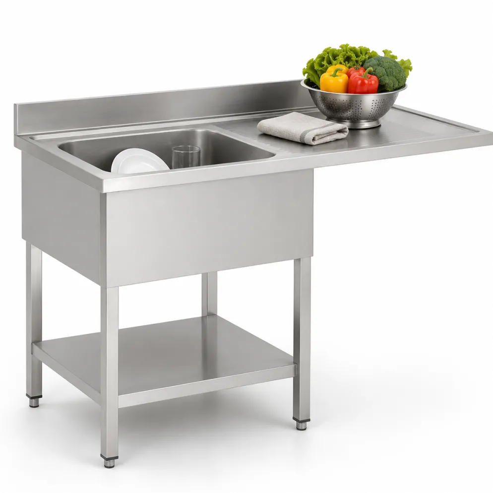 Spülcenter Edelstahl 1 Becken links, Abtropffläche rechts, Breite 1400x700 mm