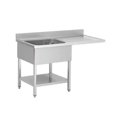 Spülcenter Edelstahl 1 Becken links, Abtropffläche rechts, Breite 1400x700 mm