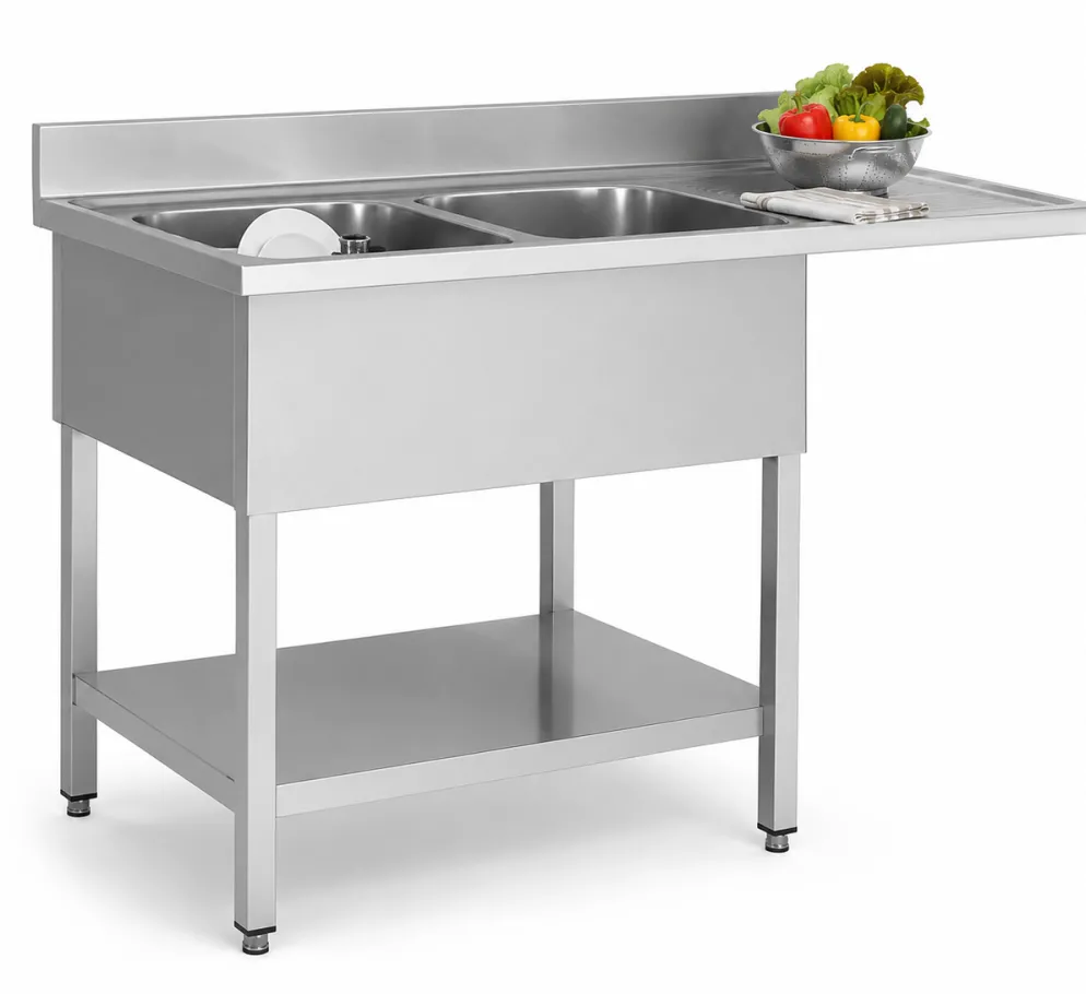Spülcenter Edelstahl, 2 Becken links, Breite 1600x700 mm