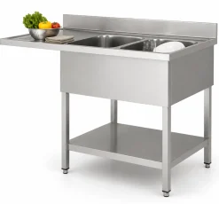 Spülcenter Edelstahl, 2 Becken rechts, Breite 1600x700 mm