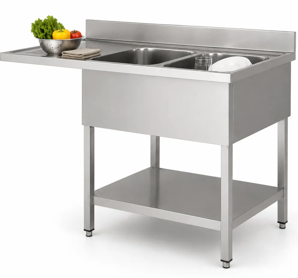 Spülcenter Edelstahl, 2 Becken rechts, Breite 1600x700 mm