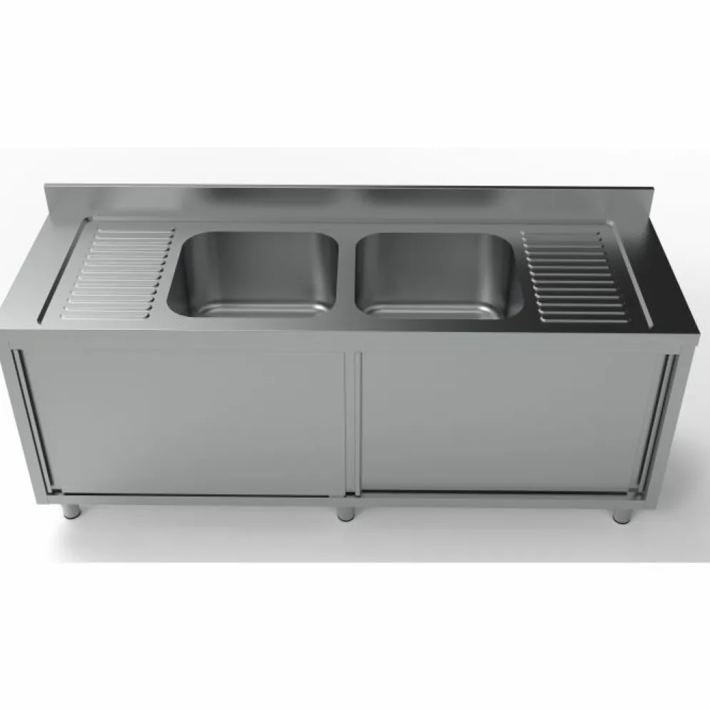 Spülschrank mit Schiebetüren, 2 Becken Mitte, 2000x700x850mm