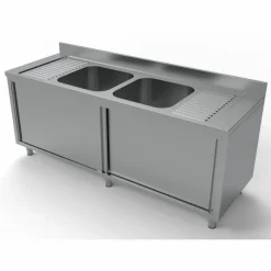 Spülschrank mit Schiebetüren, 2 Becken Mitte, 2000x700x850mm