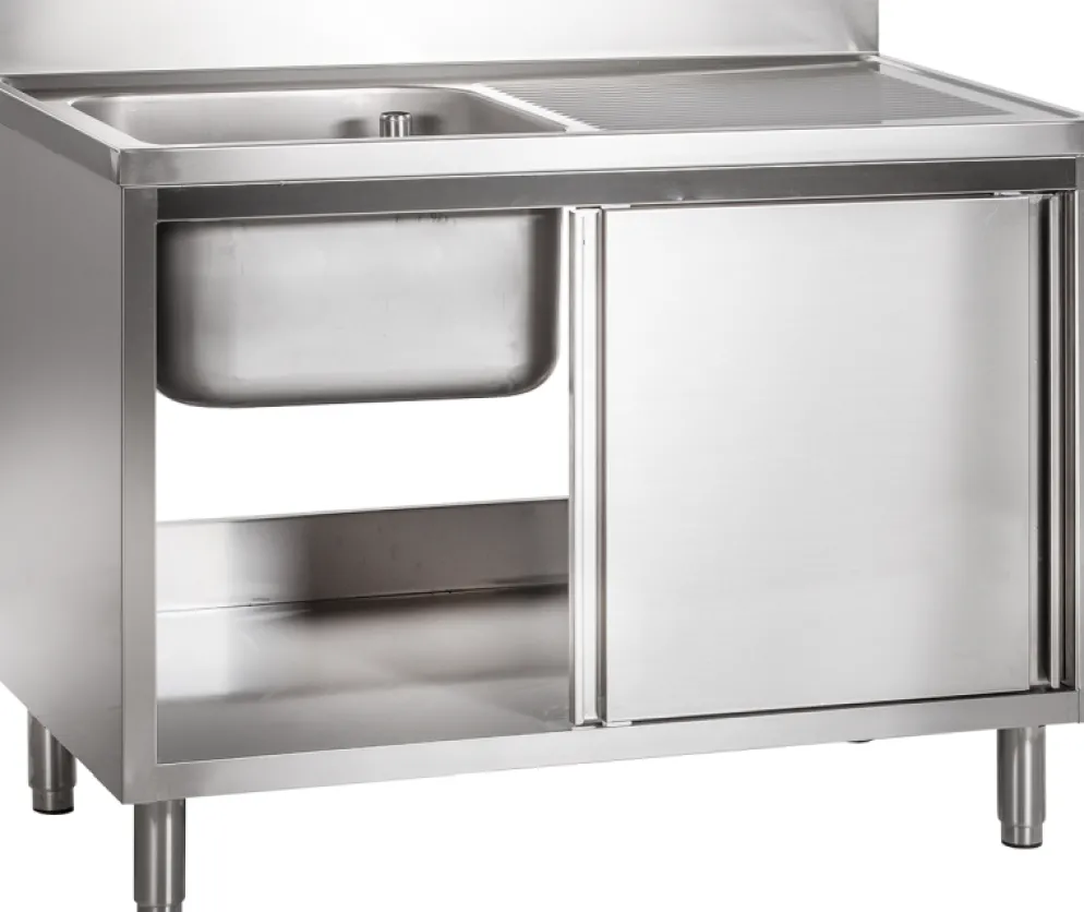Spülschrank mit Schiebetüren B 120cm - Becken links
