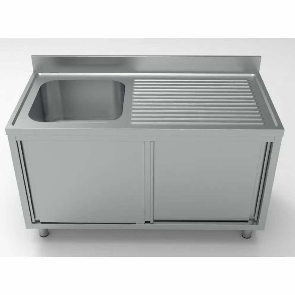 Spülschrank mit Schiebetüren, 1 Becken Links, 1400x700x850mm