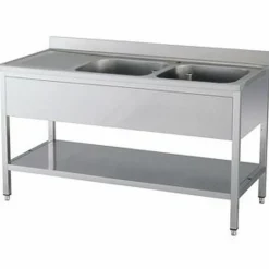 Spültisch 2 Becken rechts mit Aufkantung B 160cm