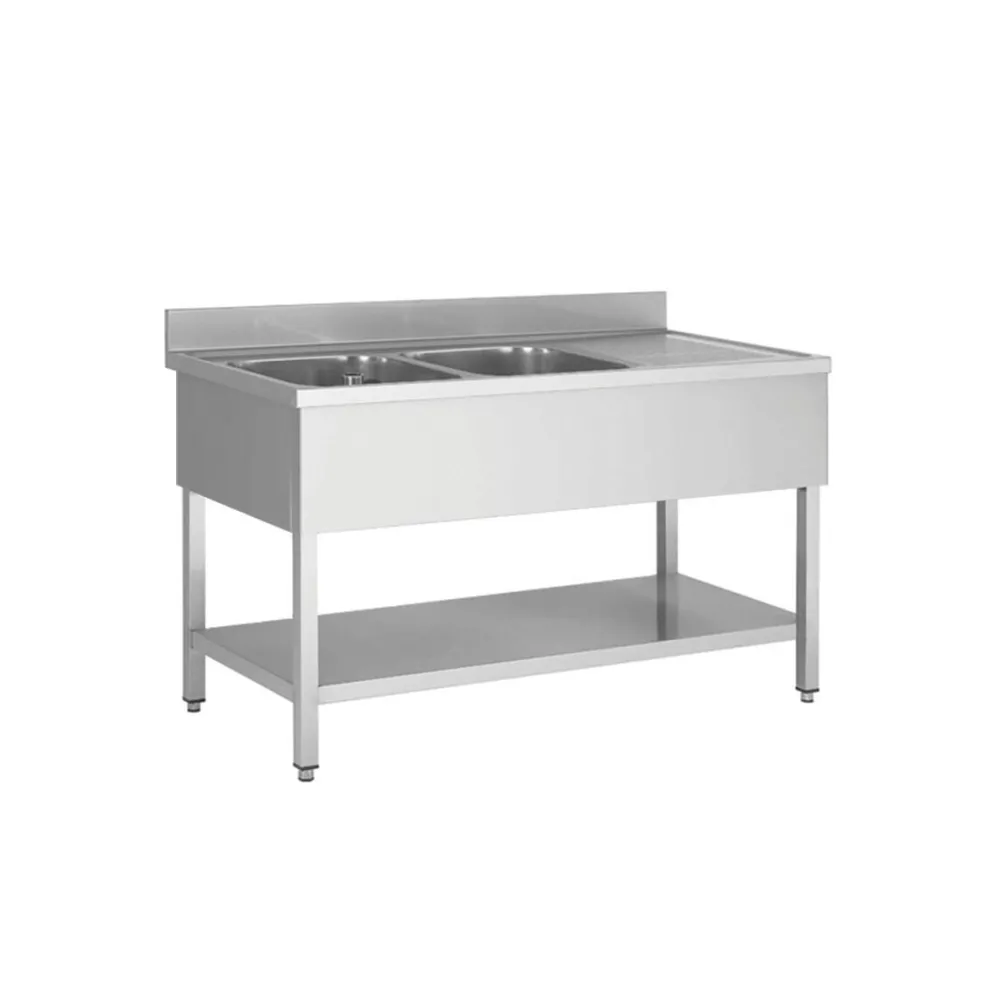 Spültisch, Breite 1800 mm, 2 Becken links, mit Aufkantung