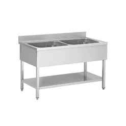 Spültisch, Breite 1400 mm, 2 Becken mittig, mit Aufkantung