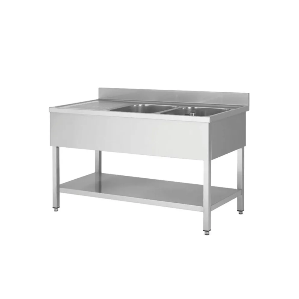 Spültisch, Breite 1800 mm, 2 Becken rechts, mit Aufkantung