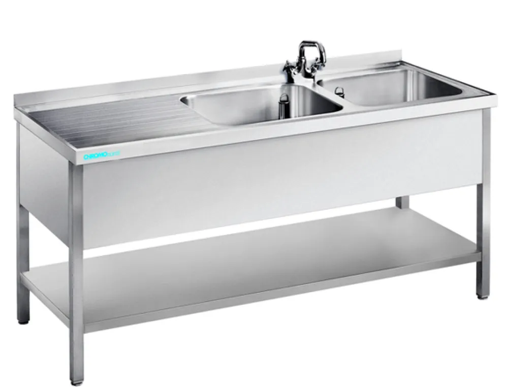 Spültisch mit 2 Becken Rechts, Unterbau offen, 1500x600x850mm