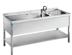 Spültisch mit 2 Becken Rechts, Unterbau offen, 1600x700x850mm