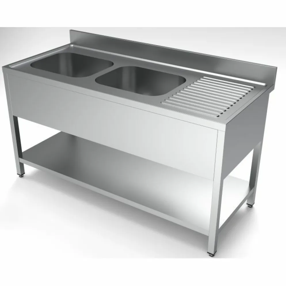 Spültisch 2000 mm, 2 Becken links, 600 mm tief