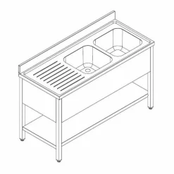 Spültisch 2000 mm, 2 Becken rechts, 600 mm tief