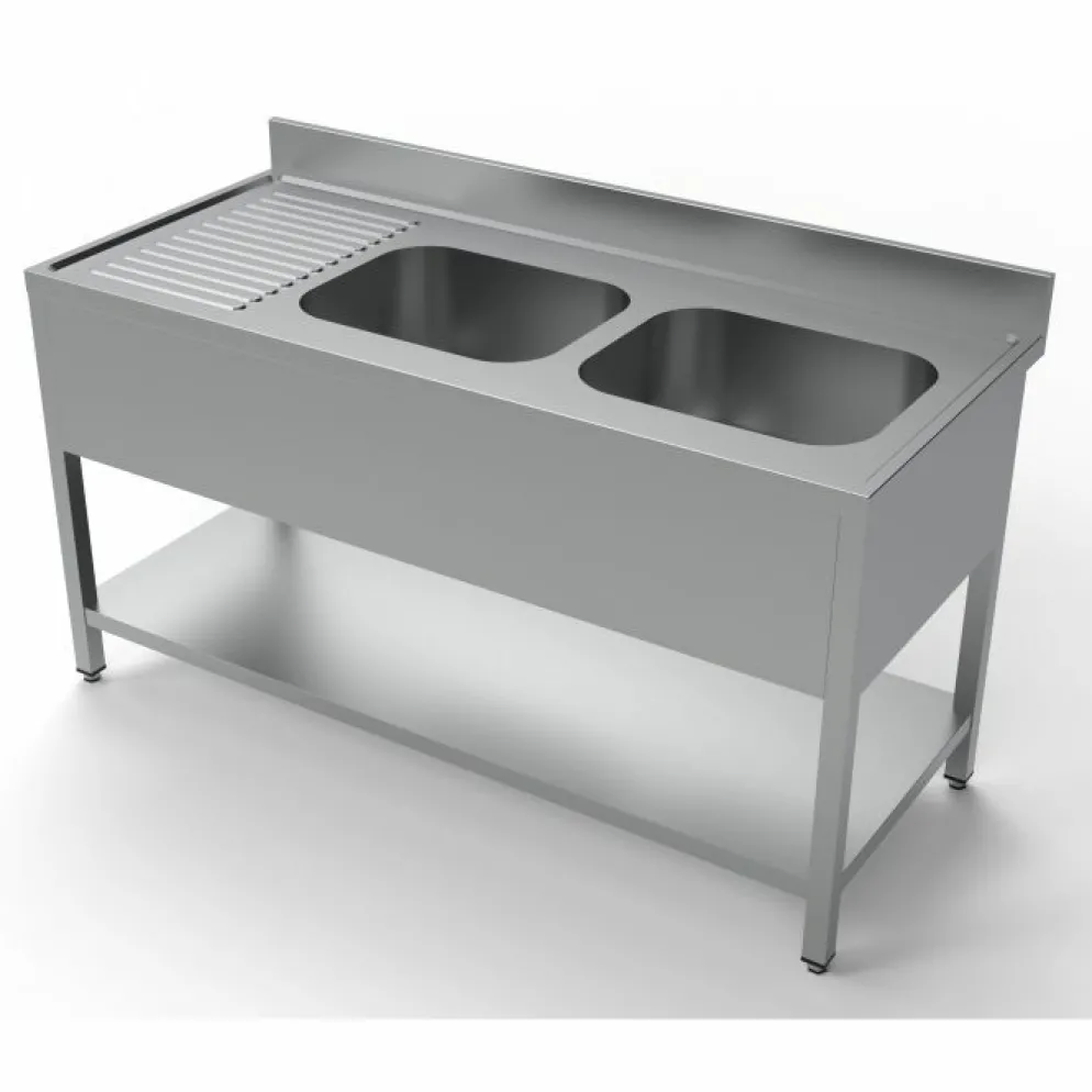 Spültisch 2000 mm, 2 Becken rechts, 600 mm tief