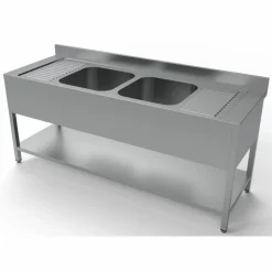Spültisch 700 mm mit Grundboden Breite 2400 mm, 2 Becken mittig