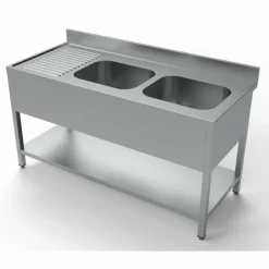 Spültisch 700 mm mit Grundboden Breite 1600 mm, 2 Becken rechts