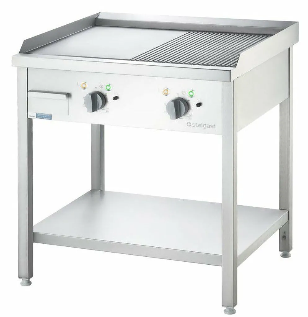 STALGAST Elektro-Griddleplatte - ½ glatt / ½ gerillt, 800x700x850 mm, 400 V, 4,05 kW