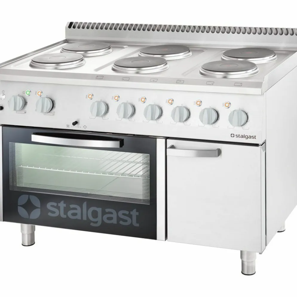 STALGAST Elektro-Herd mit 6 Kochplatten, statischem Backofen GN 2/1 und Unterschrank