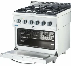 STALGAST Gasherd ECO 4-Brenner (2x3,5 + 2x5 kW), Elektro-Heißluftofen (600x400mm, GN 1/1)
