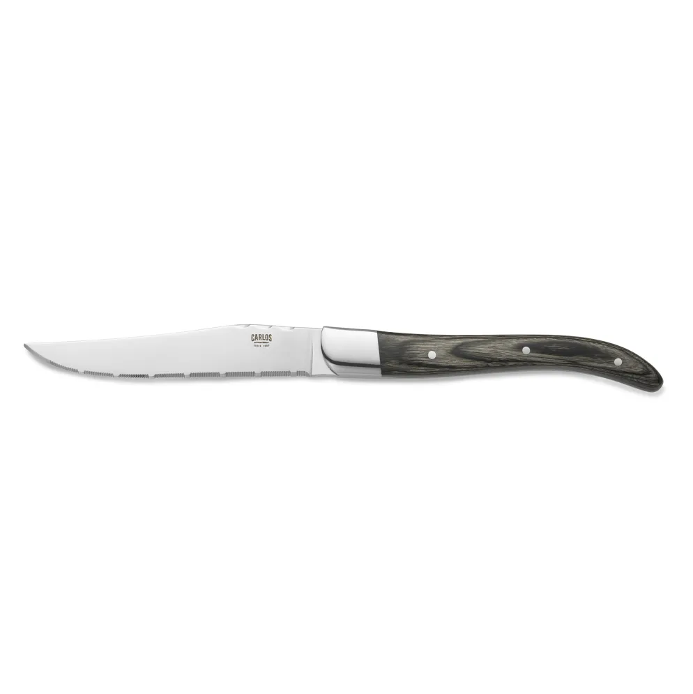 Steakmesser Set CARLOS, mit grauem Pakkaholzgriff, 23 cm, Set á 6 Stück, Klingenstahl 420, Holz