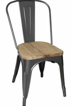 Stuhl Holli Bistro-G grau, Stahl mit Eschenholz, 43,4x50x84,7cm