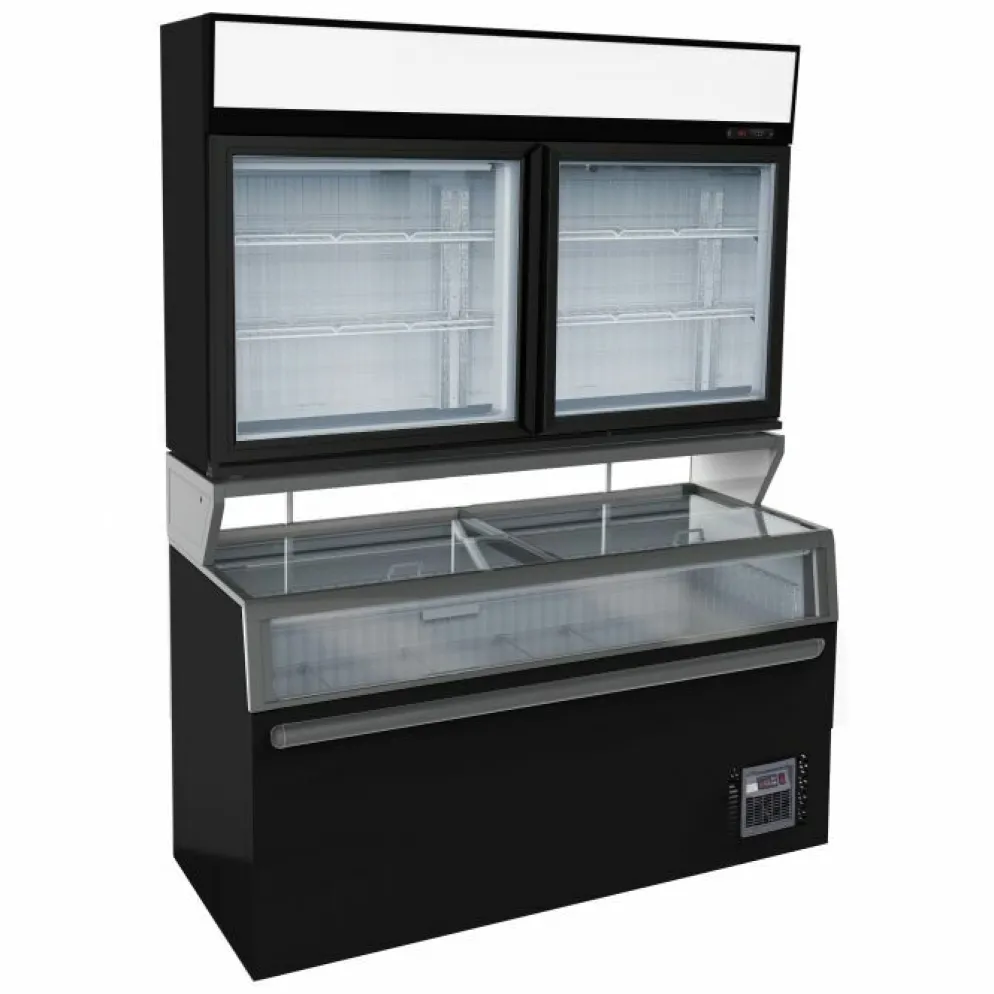 SUPERMARKT Wandtiefkühlung CS Schwarz 2 Glastüren 1454 mm