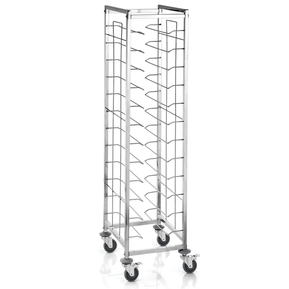 Tablettwagen für 12 Tabletts 45,5 x 35,5 cm, 53 x 42 x 181 cm, Chromnickelstahl