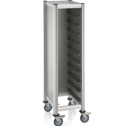 Tablettwagen MDF Holzoptik/Alu für 10x EN-Tabletts, silber