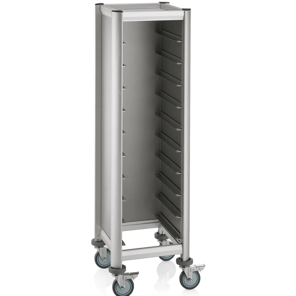 Tablettwagen MDF Holzoptik/Alu für 10 Tabletts 45,4x35,5cm, silber