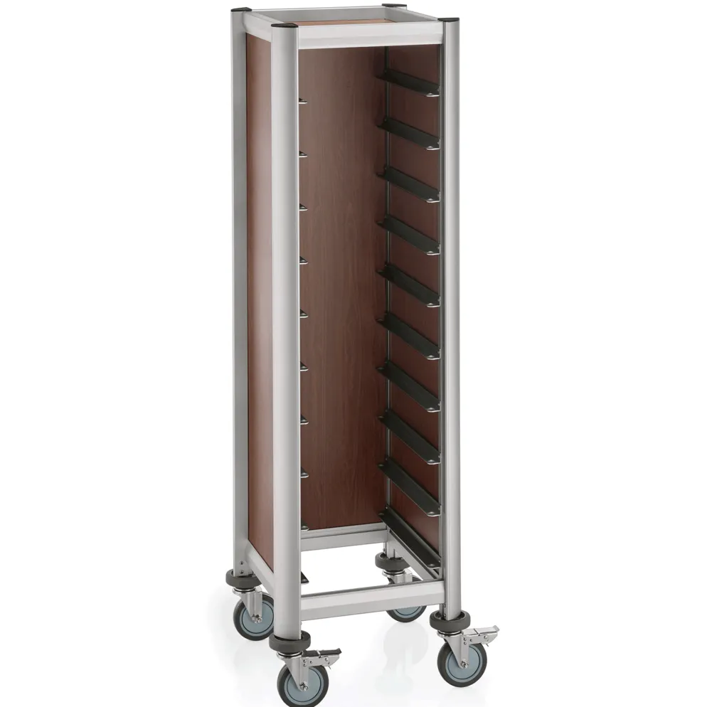 Tablettwagen MDF Holzoptik/Alu für 10 Tabletts 45,4x35,5cm, braun