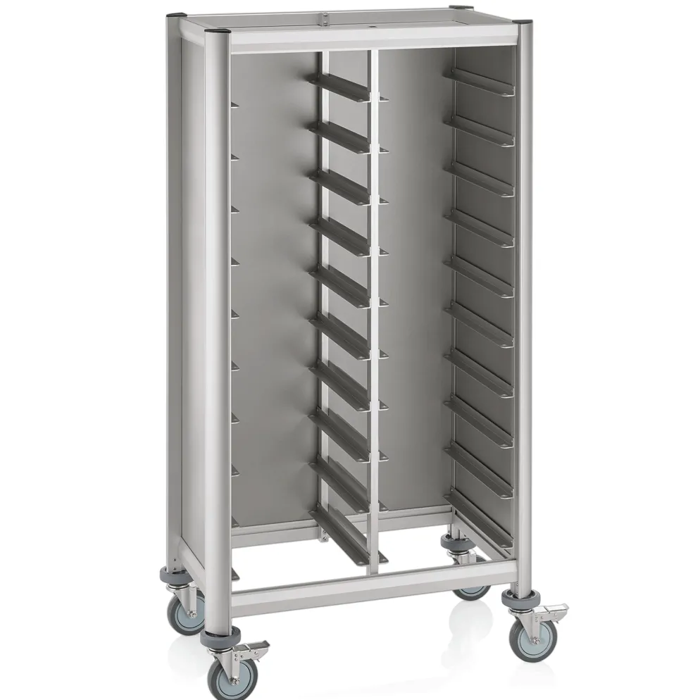 Tablettwagen SINGLE MENSA, für 2x10 Tabletts, silber