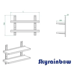 Wandbord Edelstahl, 2 Böden, Breite 1400x400 mm