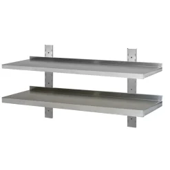 Wandbord Edelstahl, 2 Böden, Breite 1200x400 mm