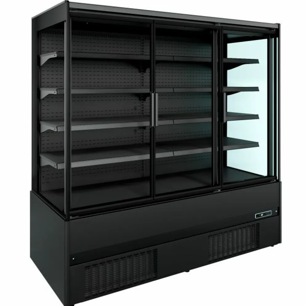 Wandkühlung Jamie 1.9, 3 Türen, Schwarz, Umluftkühlung, LED