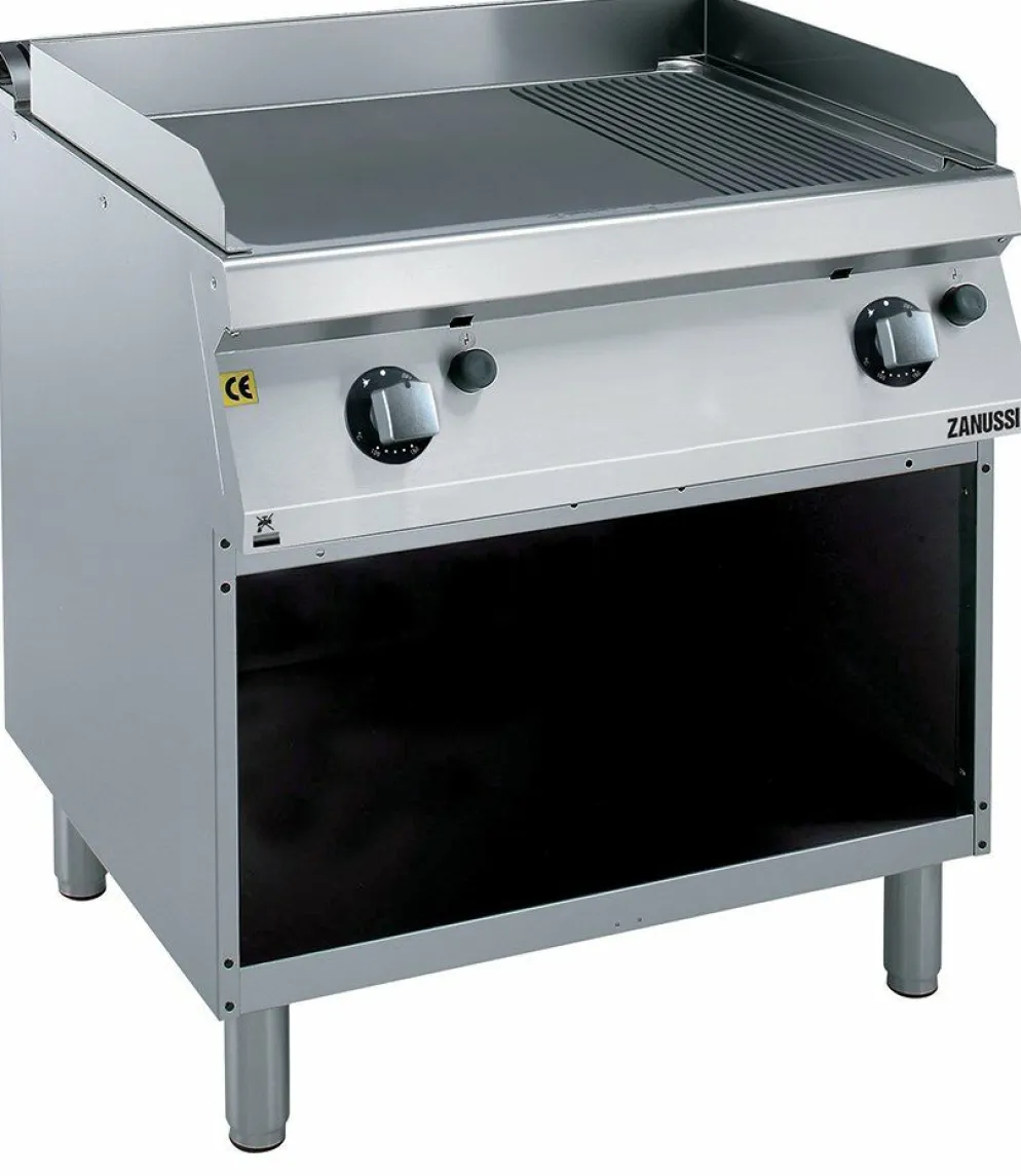 ZANUSSI Gas-Bratplatte GBP7 / 1 / 3GE2HUO, Chrom-Bratfläche glatt/gerillt, 14kW