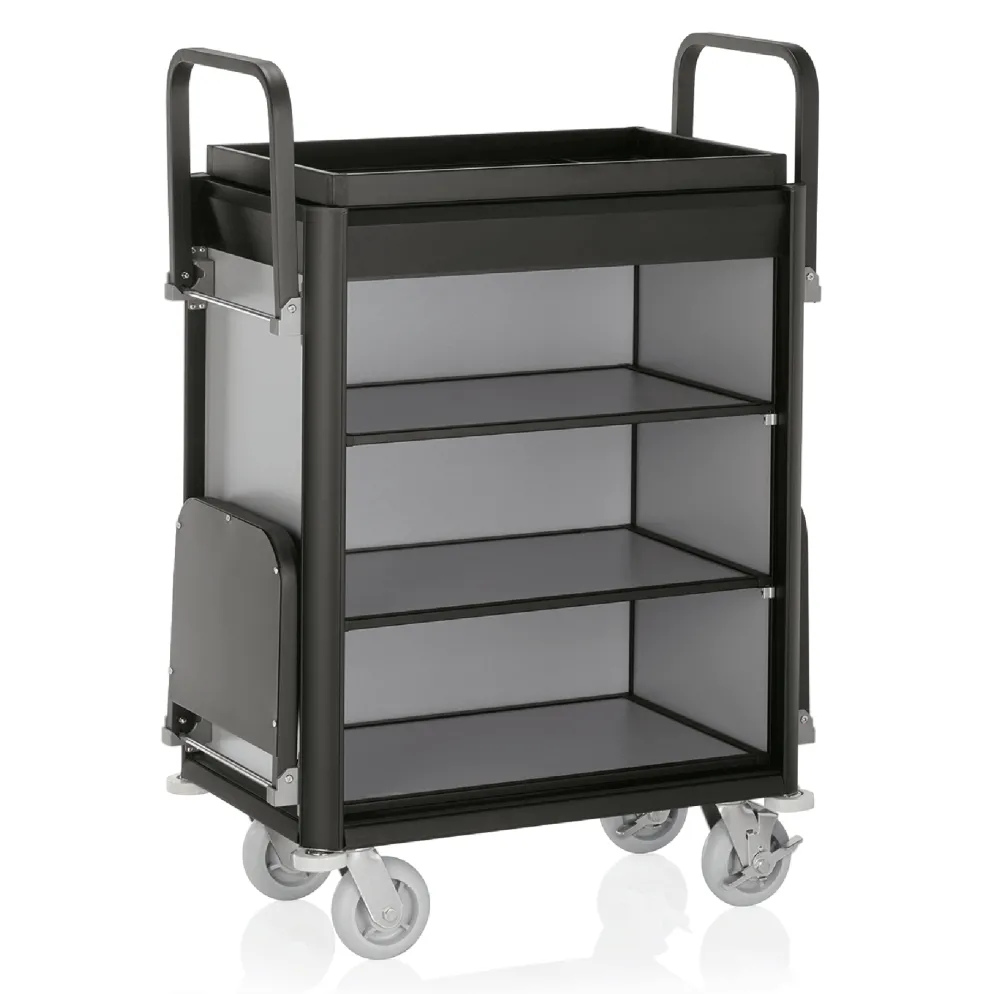 Zimmerservicewagen Isabella, 2 Wäschesäcke, schwarze Kantenprofile/Aluoptik
