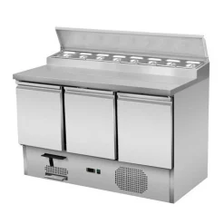 Zubereitungstisch Pizzatisch 3-türig mit Kühlaufsatz für 8x GN1/6, Breite 1370mm