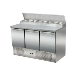Zubereitungstisch Pizzatisch 3-türig mit Kühlaufsatz für 8x GN1/6, Breite 1370mm